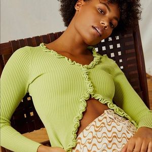 Free People Lime Green Ruffle Trim Top